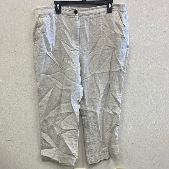 Talbots Cream 100% Linen Lagenlook minimalist Cropped Pants size 16 #734 - Picture 1 of 5